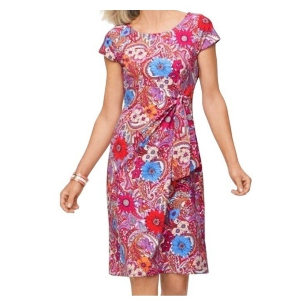 Talbots Womens 1X Island‎ Paisley Tie Detail Jersey Sheath Dress